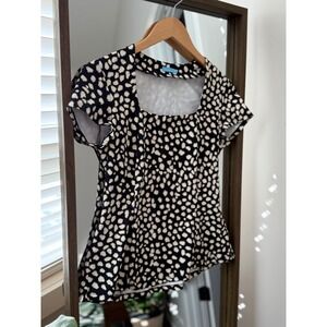 J. McLaughlin Women's Black & Beige Print Square Neck Top Flair Out career Small